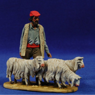 Shepherd catalan with a bucket 10 cm clay painted De Francesco