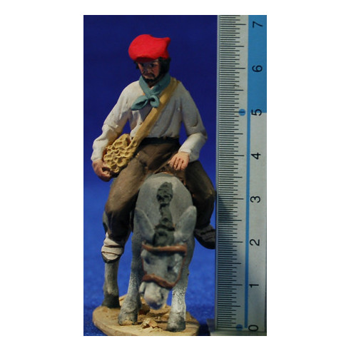 Catalan shepherd with a bag on a donkey 5 cm clay painted De Francesco