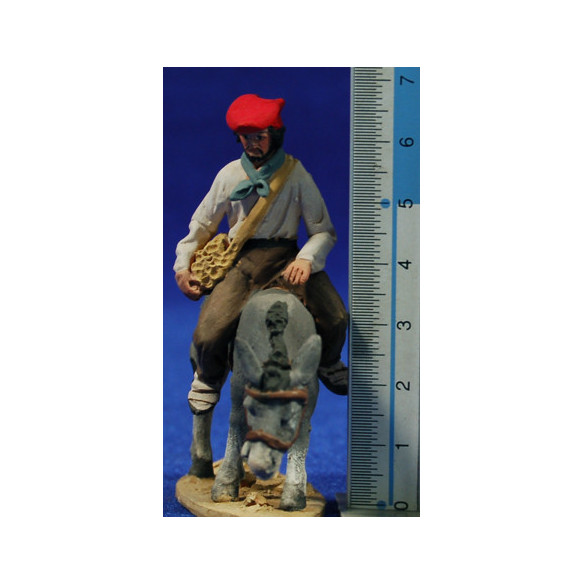 Catalan shepherd with a bag on a donkey 5 cm clay painted De Francesco