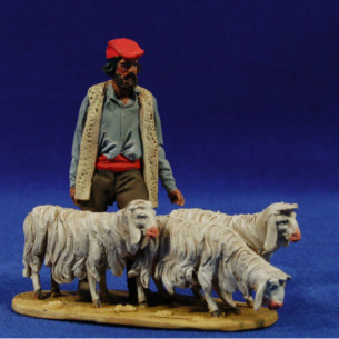 Pastore catalano con pecore 10 cm terracotta dipinte De Francesco