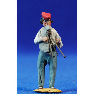 Shepherd catalan musician playing a bagpipe 4 cm clay painted De Francesco