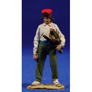 Pastore catalano con fascio di legna da ardere 5,5 cm terracotta dipinte De Francesco