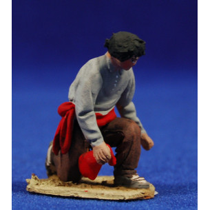 Pastore catalano adorazione con la "barretina" in mano 5,5 cm terracotta dipinte De Francesco