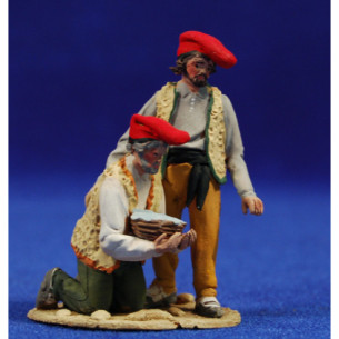 Due pastori catalani in adorazione 5,5 cm terracotta dipinte De Francesco