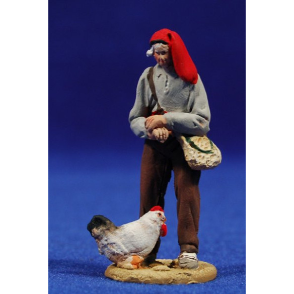 Shepherd catalan with chicken 5,5 cm clay painted De Francesco