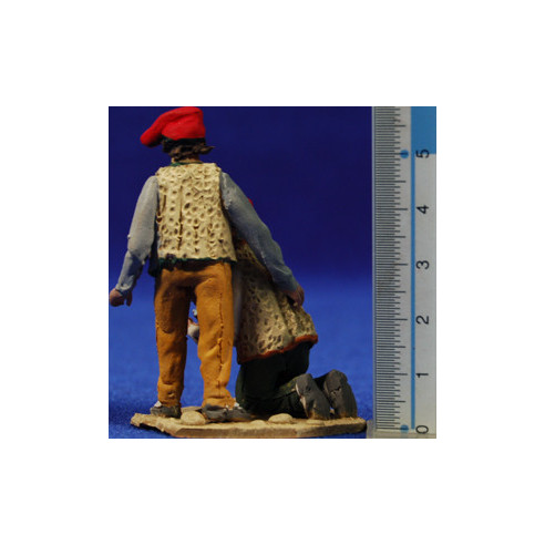 Two shepherd catalan with basket addoring 5,5 cm clay painted De Francesco