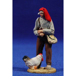 Pastore catalano con gallina 5,5 cm terracotta dipinte De Francesco