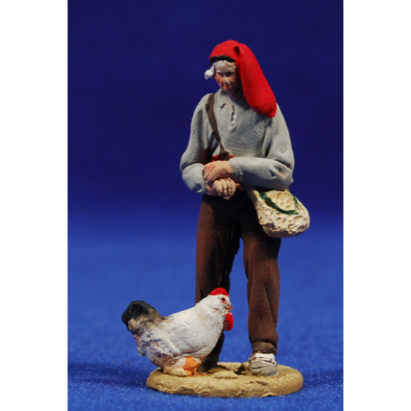 Pastore catalano con gallina 5,5 cm terracotta dipinte De Francesco