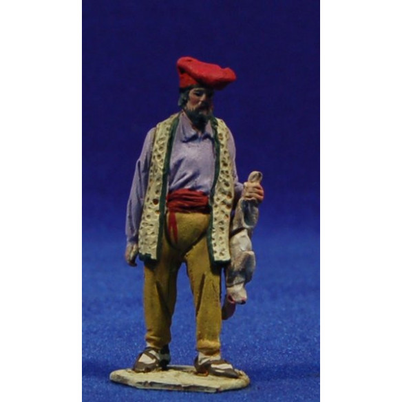 Shepherd catalan with a rabbit 5 cm clay painted De Francesco