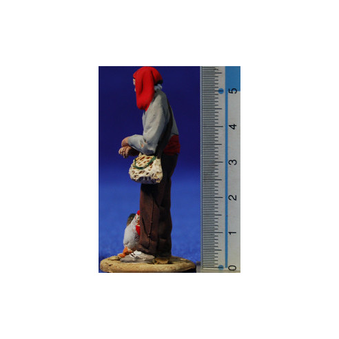 Pastore catalano con gallina 5,5 cm terracotta dipinte De Francesco