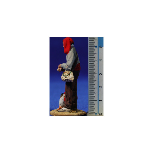Shepherd catalan with chicken 5,5 cm clay painted De Francesco