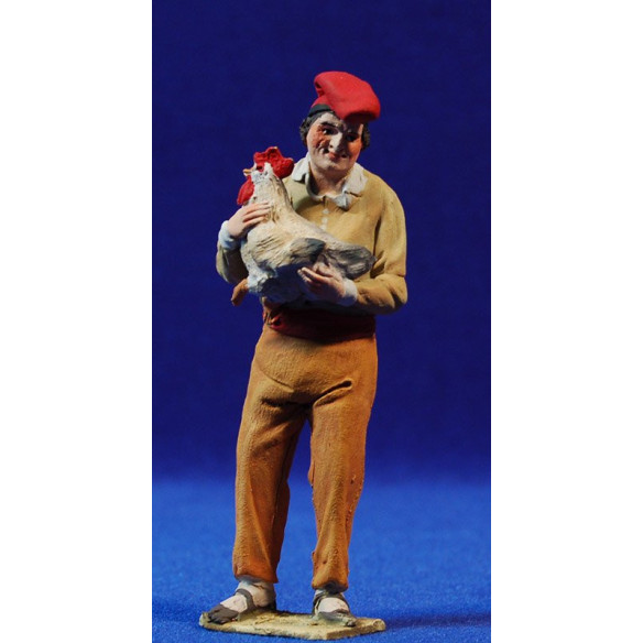 Pastore catalano con gallina 10 cm terracotta dipinte De Francesco