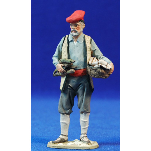 Pastore catalano con cestino e legna 10 cm terracotta dipinte De Francesco