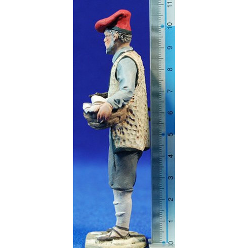 Pastore catalano con cestino e legna 10 cm terracotta dipinte De Francesco