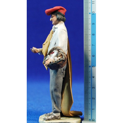 Shepherd catalan with a basket 10 cm clay painted De Francesco