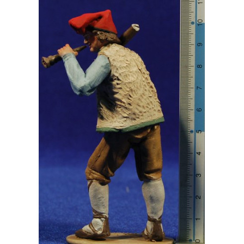 Pastore catalano musicanti con tronco  e flauto 10 cm terracotta dipinte De Francesco