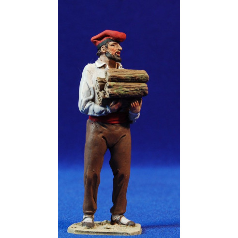 Pastore catalano con tronchi 10 cm terracotta dipinte De Francesco