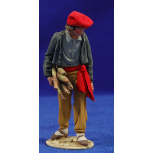 Shepherd catalan with a beam of firewood 10 cm clay painted De Francesco