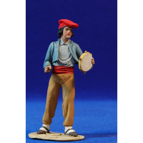 Pastore catalano con tamburello 10 cm terracotta dipinte De Francesco