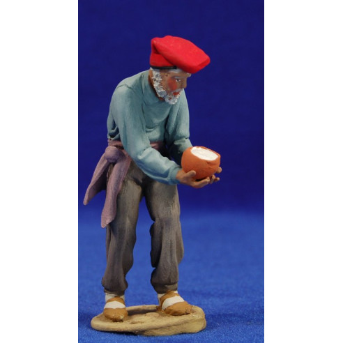 Shepherd catalan with bowl mid addoring 10 cm clay painted De Francesco