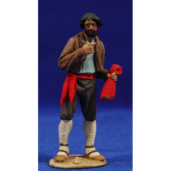Pastore catalano "barretina"  in mano10 cm terracotta dipinte De Francesco