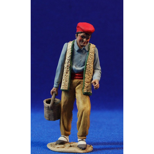 Pastore catalano con secchio 10 cm terracotta dipinte De Francesco