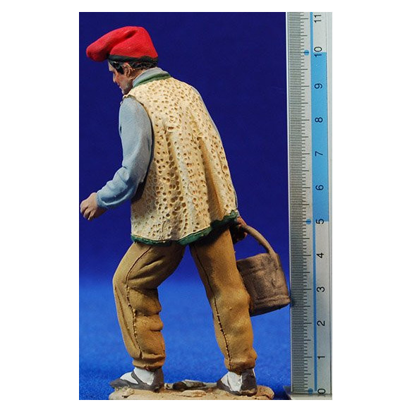 Pastore catalano con secchio 10 cm terracotta dipinte De Francesco