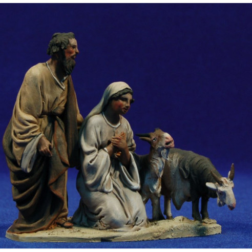 Pareja pastores adorando con cabras 10 cm barro pintado De Francesco