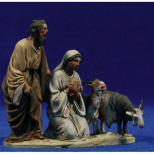 Parella pastors adorant amb cabres 10 cm fang pintat De Francesco
