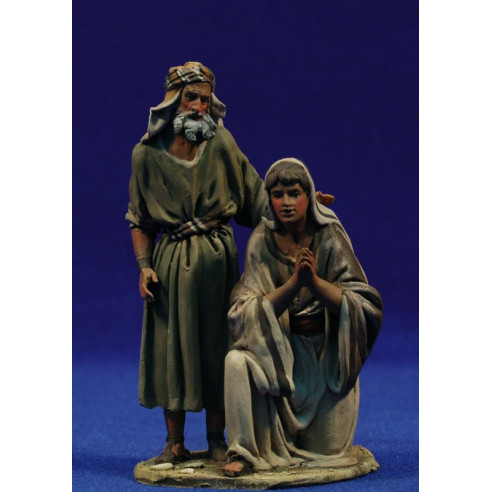 Pareja pastores adorando con bastón 10 cm barro pintado De Francesco