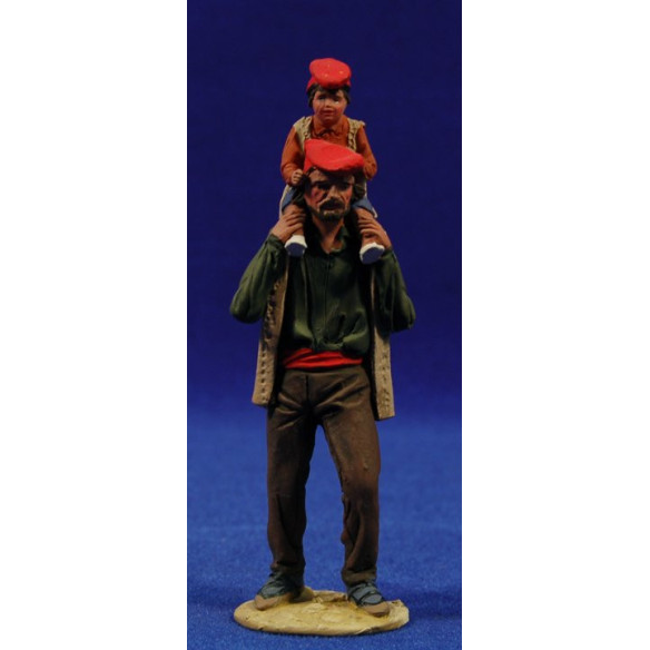 Pastor catalán con niño 10 cm barro pintado De Francesco