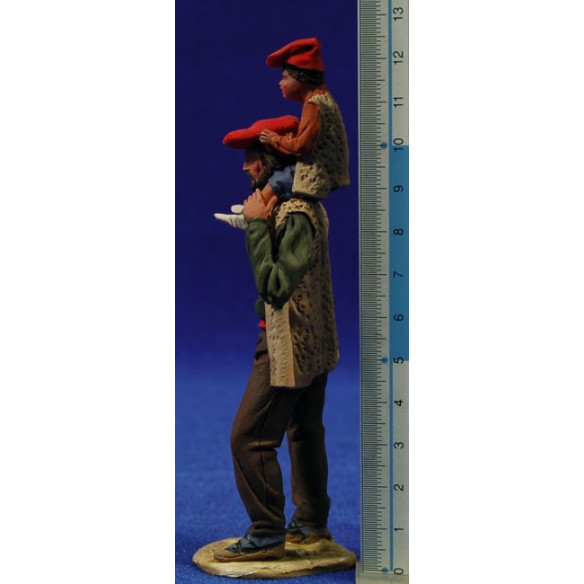 Pastore catalano con bambino 10 cm terracotta dipinte De Francesco