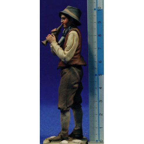 Pastor popular músico con flauta 10 cm barro pintado De Francesco