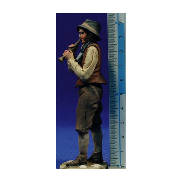Pastor popular músico con flauta 10 cm barro pintado De Francesco