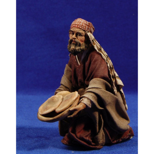 Shepherd adoring with cakes 18 cm clay and clothes painted Angela Tripi