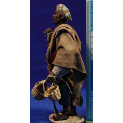Black sheperd with baskets 18 cm clay and clothes painted Angela Tripi