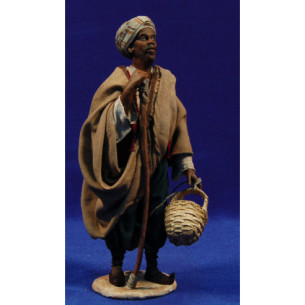 Black sheperd with baskets 18 cm clay and clothes painted Angela Tripi