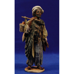 Pastor negro con jarras y bolsa 18 cm barro y tela pintada Angela Tripi