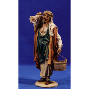 Shepherd with lamb on shoulders 18 cm clay and clothes painted Angela Tripi