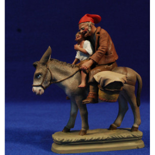 Shepherd catalan on a donkey e children 13 cm clay painted Grasso-Pruna