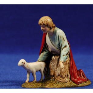 Pastor con capa adorando con cordero 10 cm plástico Moranduzzo - Landi estilo ebraico