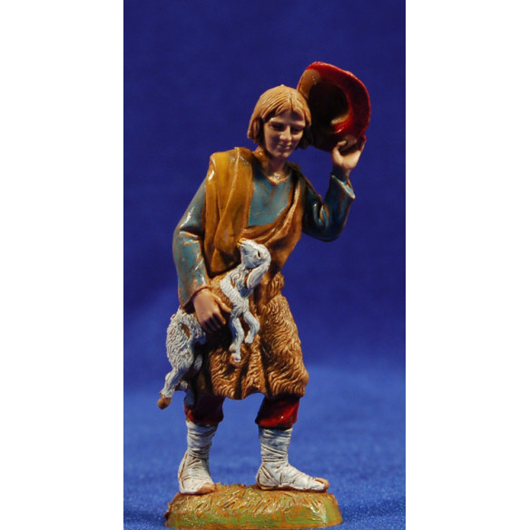 Shepherd with lamb and hat 10 cm plastic Moranduzzo - Landi 700 ebraic