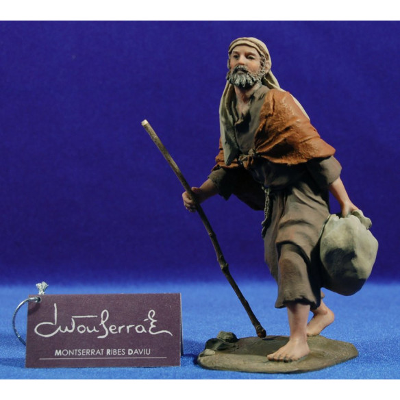 Pastor con saco y bastón 15 cm resina Montserrat Ribes