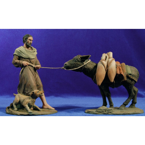 Shepherd with donkey 17 cm resin Montserrat Ribes