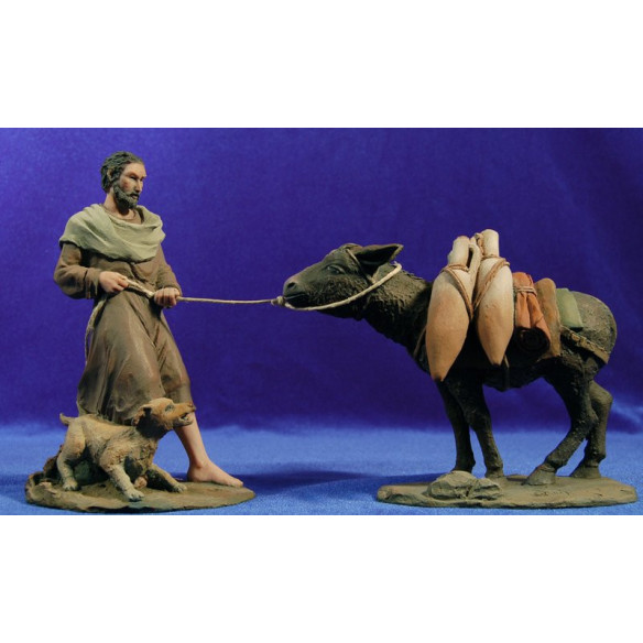 Shepherd with donkey 17 cm resin Montserrat Ribes