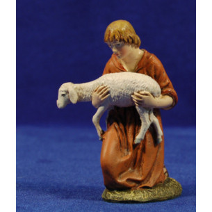 Pastore in adorazione con agnello in braccio 12 cm resina Linea Martino Landi