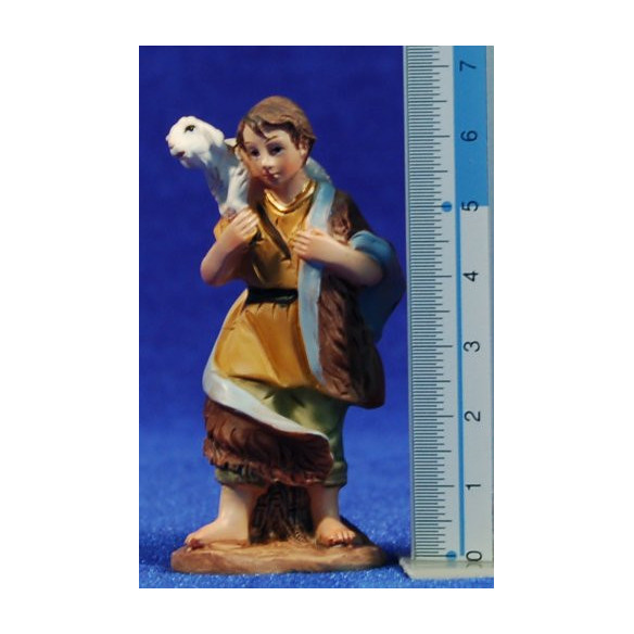 Shepherd with a lamb with a lamb 7 cm resin