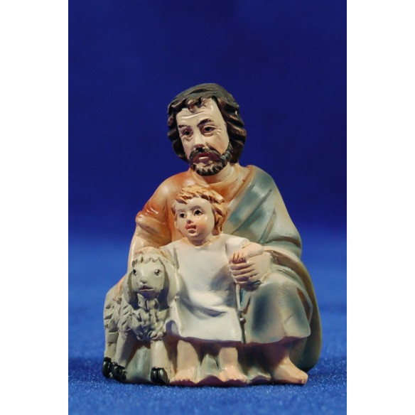 Shepherd addoring with a children and a lamb 9 cm resin