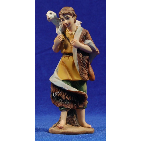 Pastore con agnello alla spalla 15 cm resina