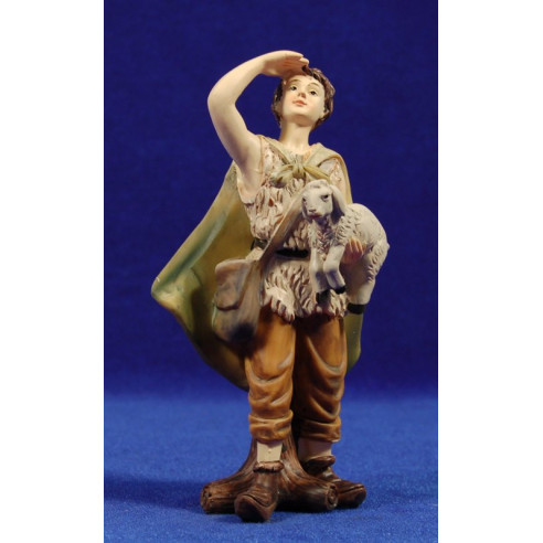 Shepherd with a lamb on arms 15 cm resin